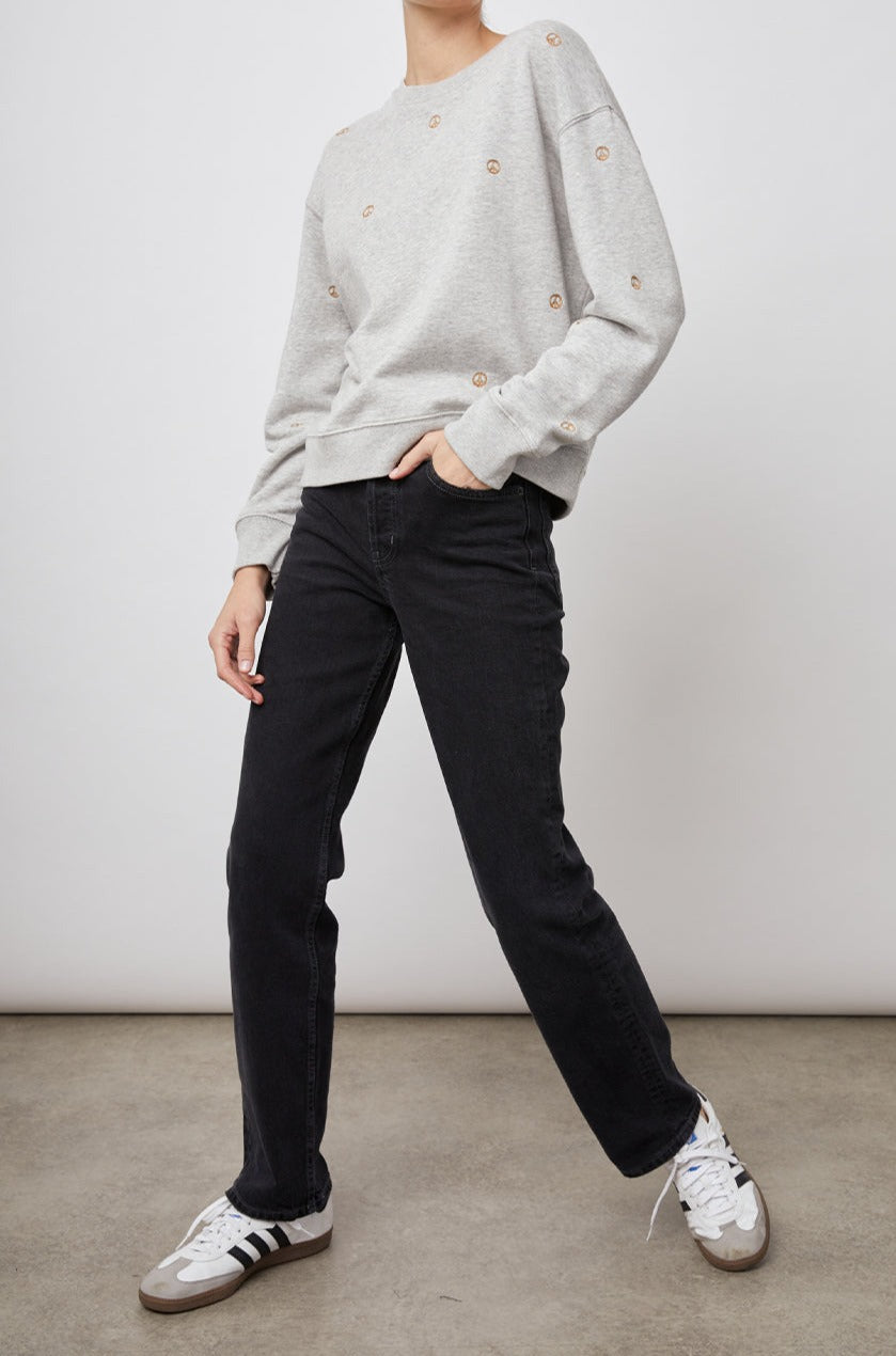 RAMONA HEATHER GREY PEACE SIGNS SWEATER-FULL FRONT BODY