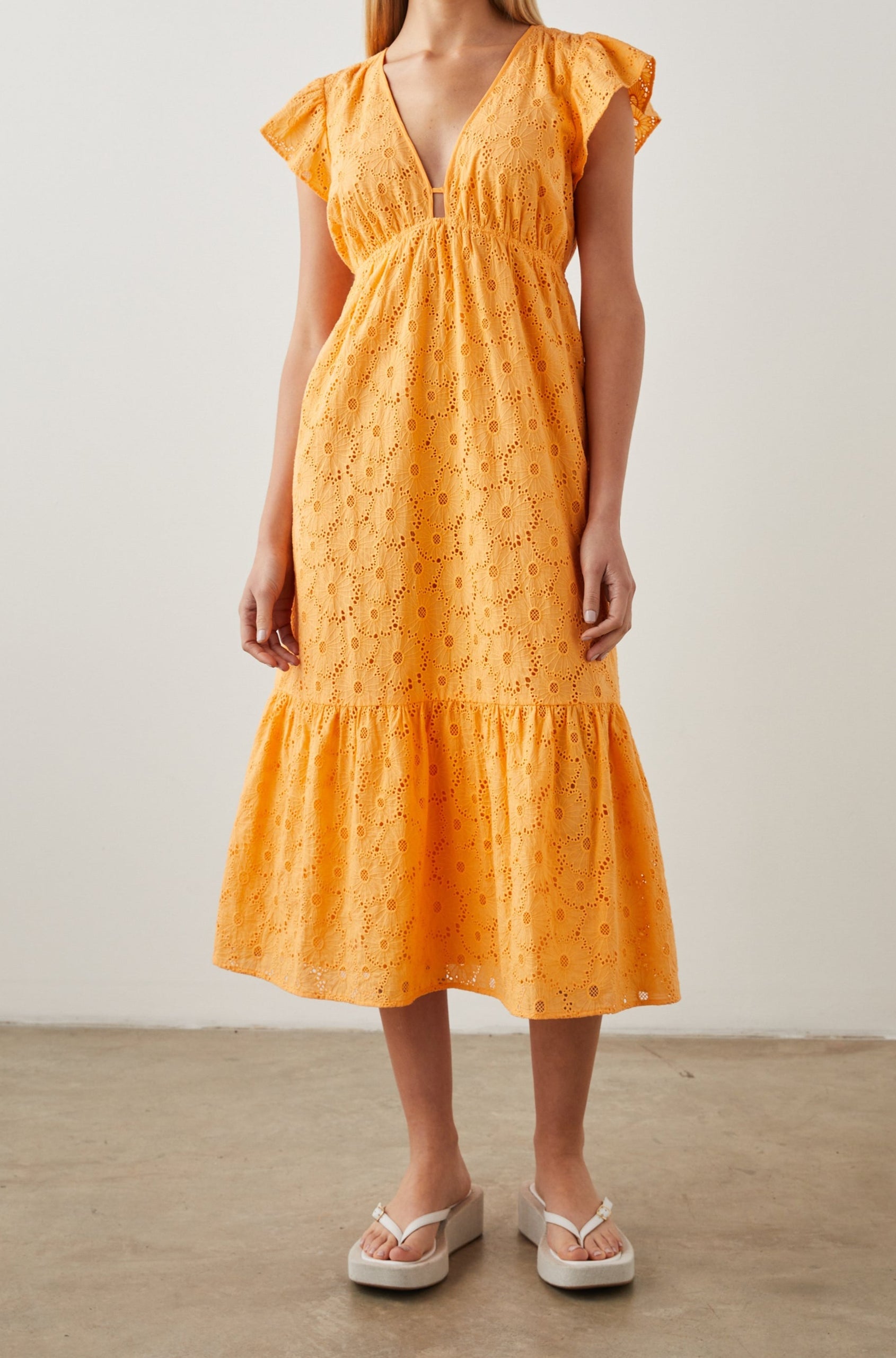 TINA DRESS MARIGOLD EYELET - FRONT