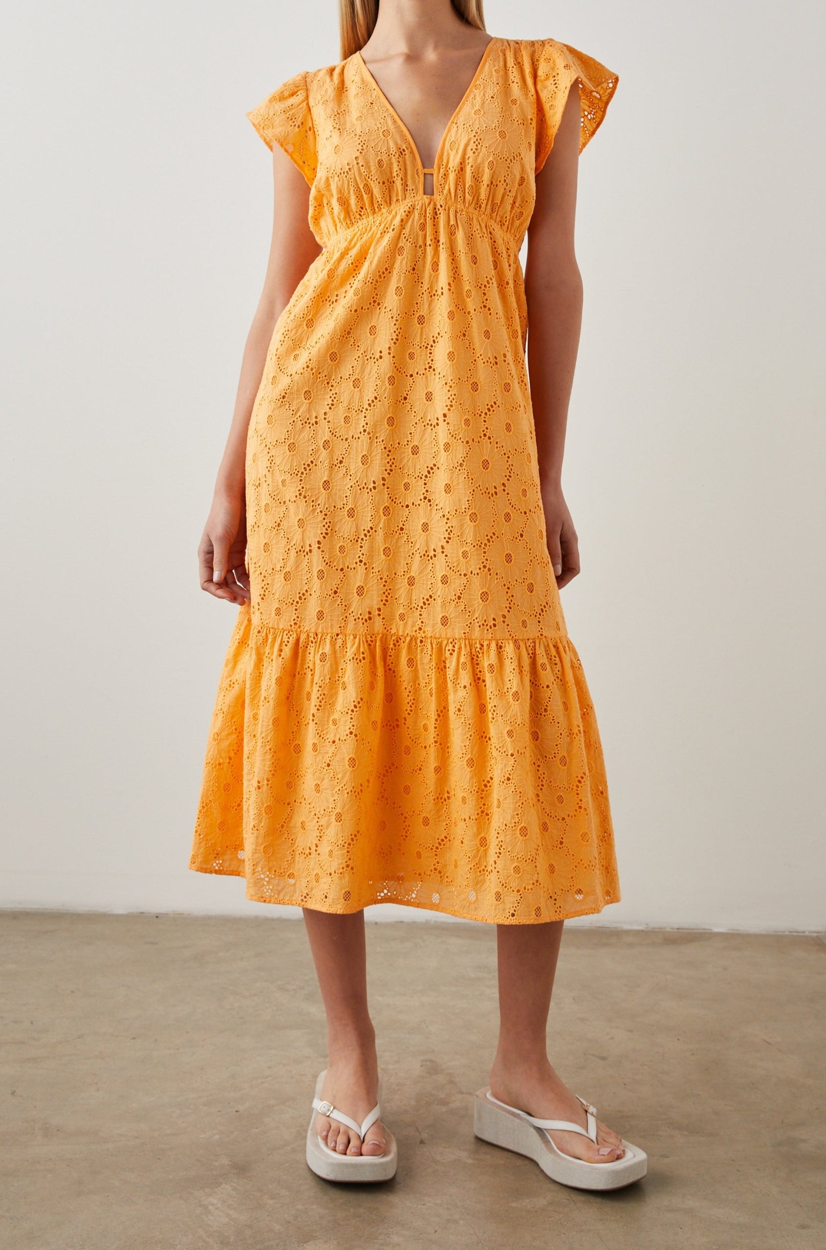 TINA DRESS MARIGOLD EYELET - FRONT