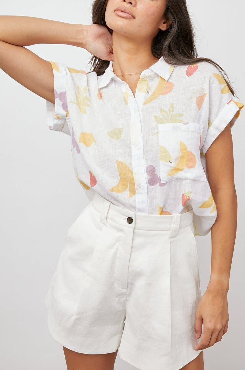 WHITNEY CUT OUT FRUITS BUTTON DOWN SHORT SLEEVE- FRONT TUCKED IN