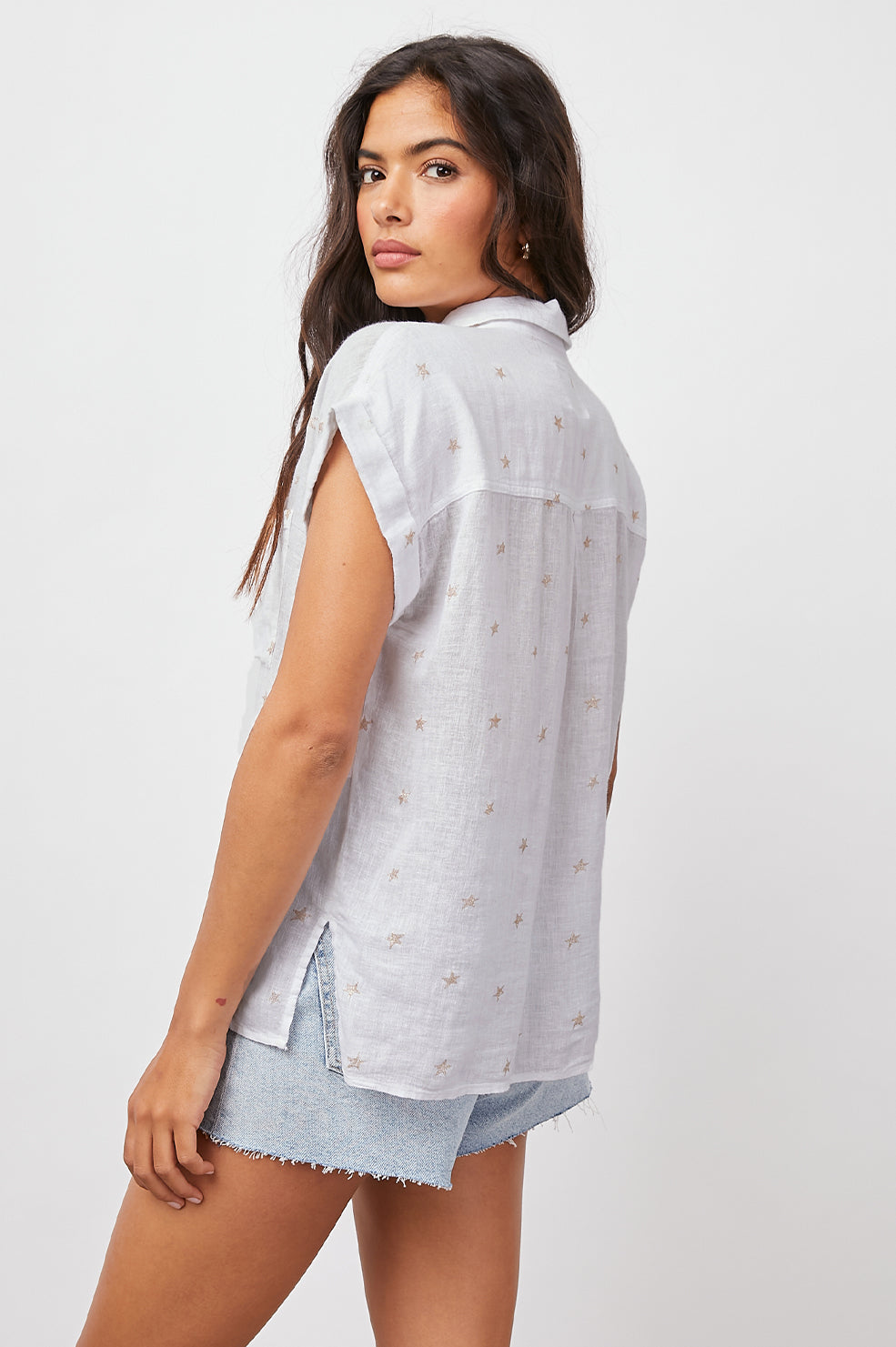 WHITNEY ROSE GOLD STARS SHORT SLEEVE BUTTON DOWN- BACK