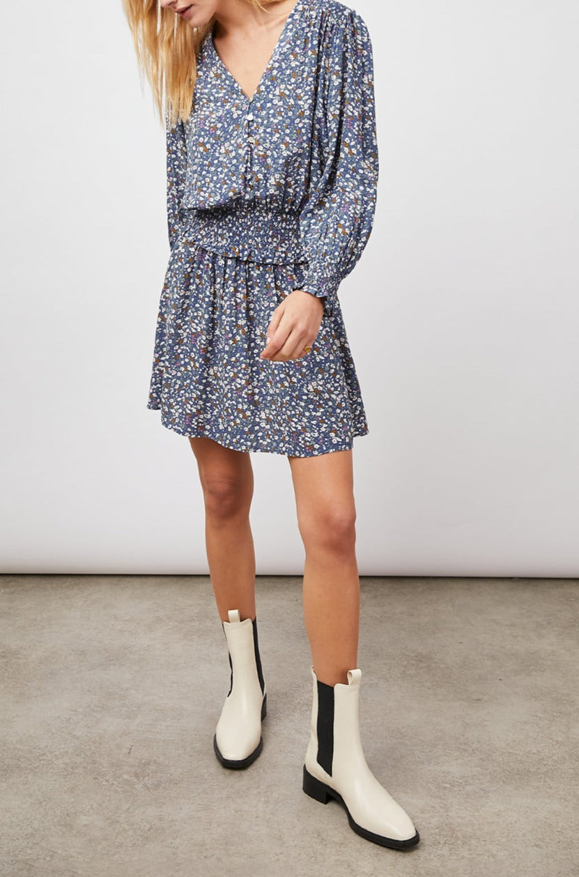 ZANA BLUE DITSY FLORAL DRESS- FULL FRONT BODY