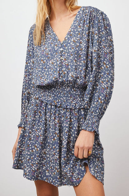 ZANA BLUE DITSY FLORAL DRESS- FRONT