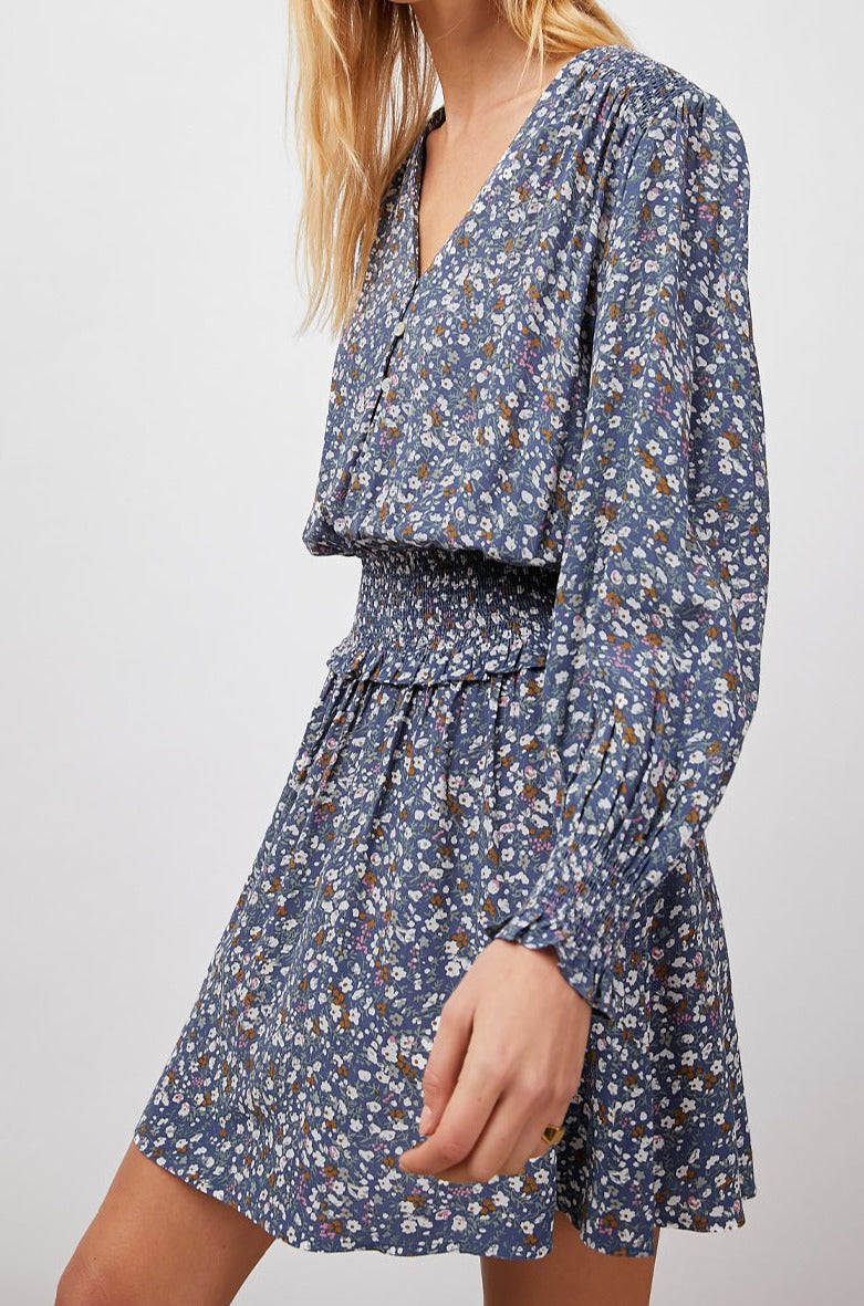 ZANA BLUE DITSY FLORAL DRESS- FRONT