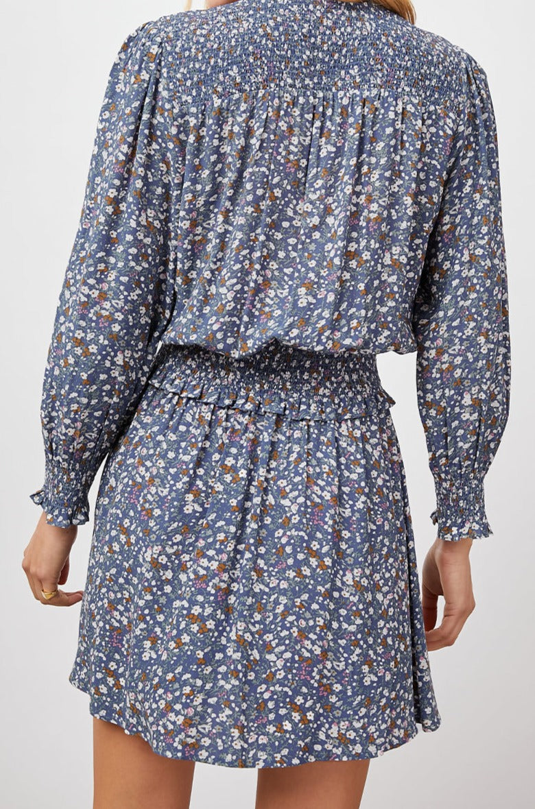 ZANA BLUE DITSY FLORAL DRESS- BACK