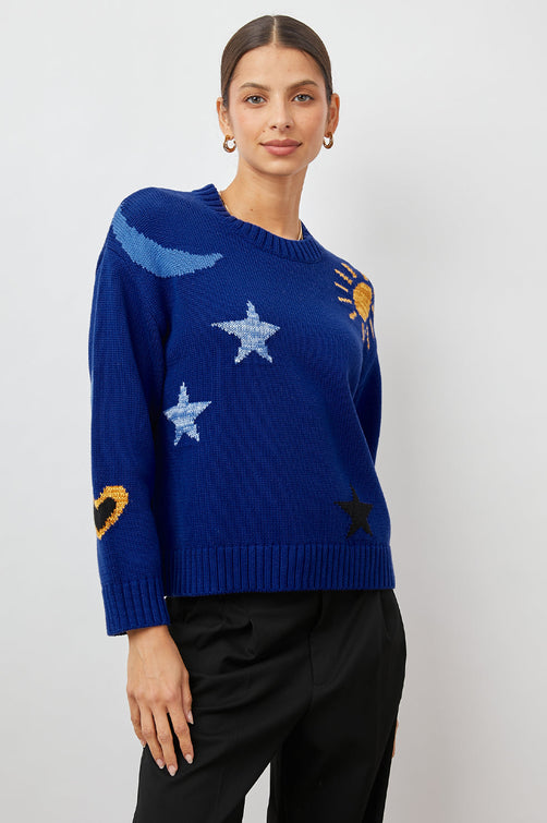 ZOEY COBALT GOLD GALAXY SWEATER-FRONT