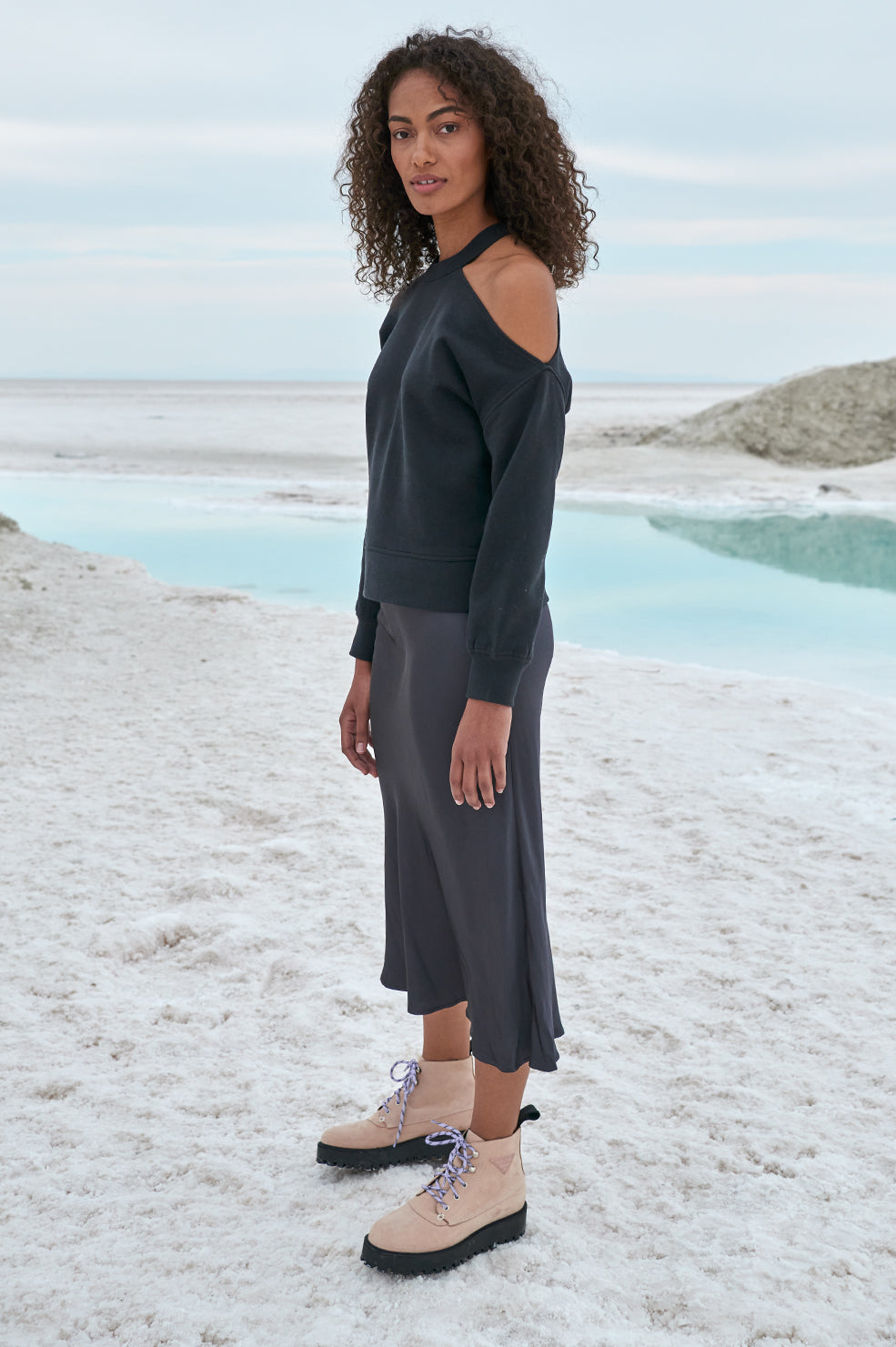 quincy black sweatshirt -side editorial